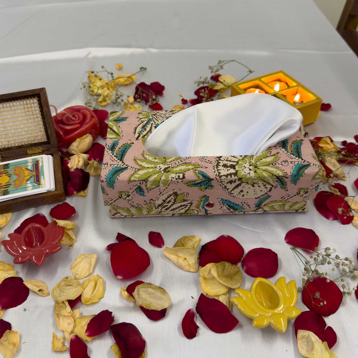 Pink Floral Handblock Tissue Box