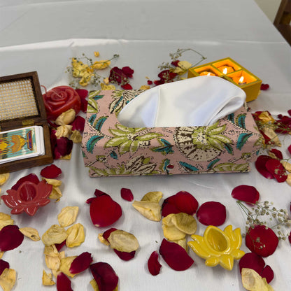 Pink Floral Handblock Tissue Box