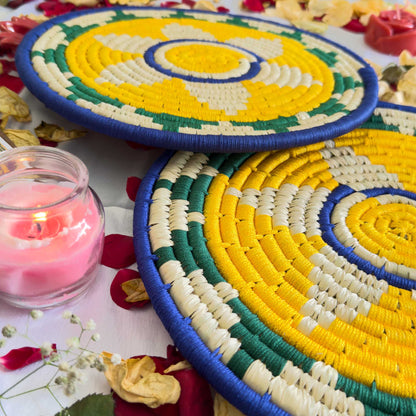 Yellow Sabai Grass Table Placemat – 13" Diameter Handmade Eco-Friendly Dining Table Décor (1 Unit)