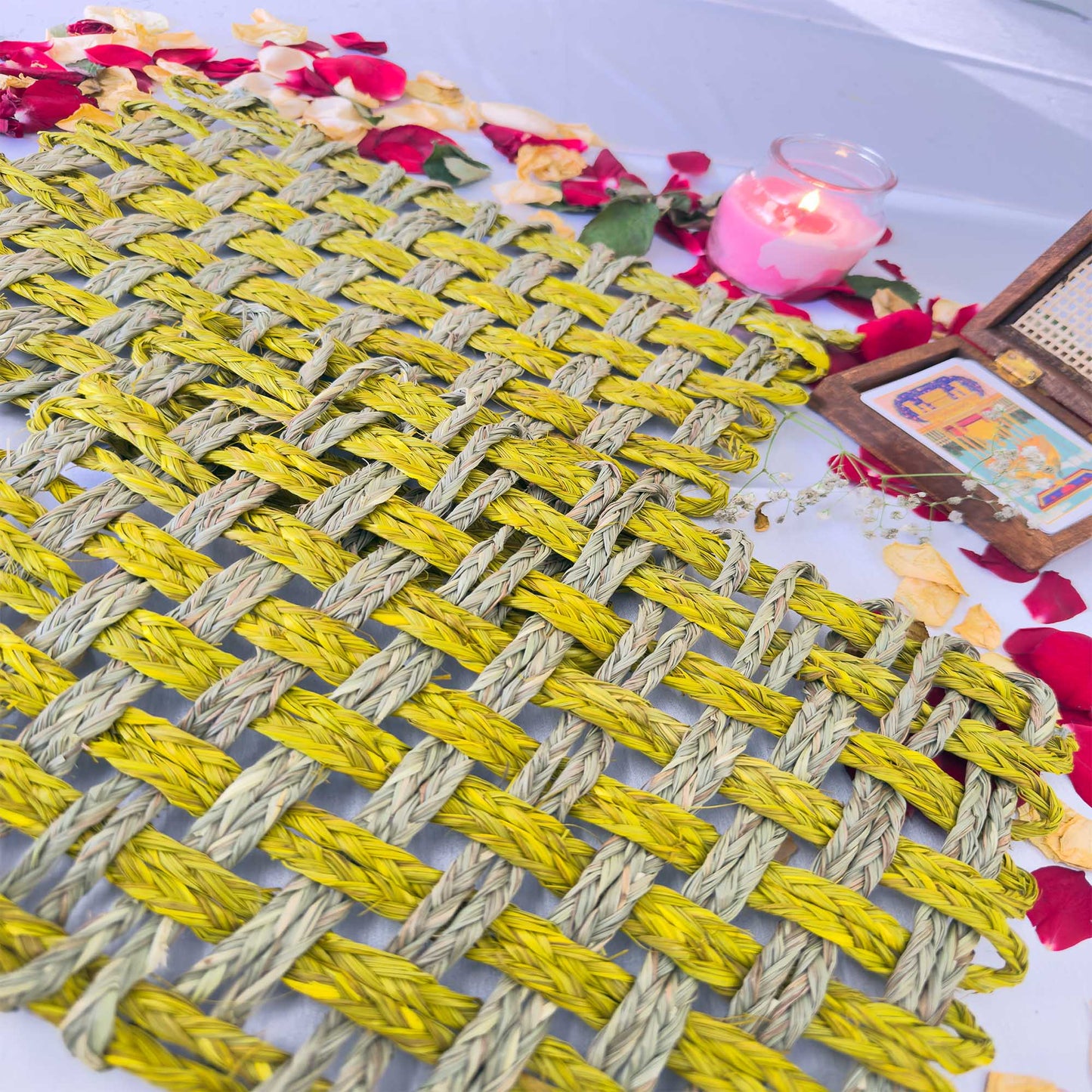 Yellow Rectangle Sabai Grass Table Placemat – Eco-Friendly Sapphire Yellow Dining Table Mat