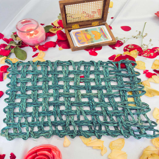 Blue Rectangle Sabai Grass Table Placemat – Eco-Friendly Sapphire Blue Dining Table Mat