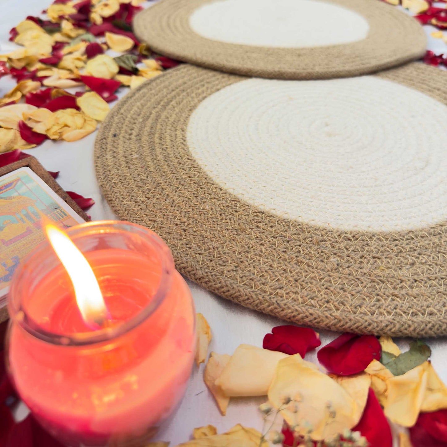White Centered Jute Circular Border Dining Table Placemat (Pack of 2) – Eco-Friendly and Stylish