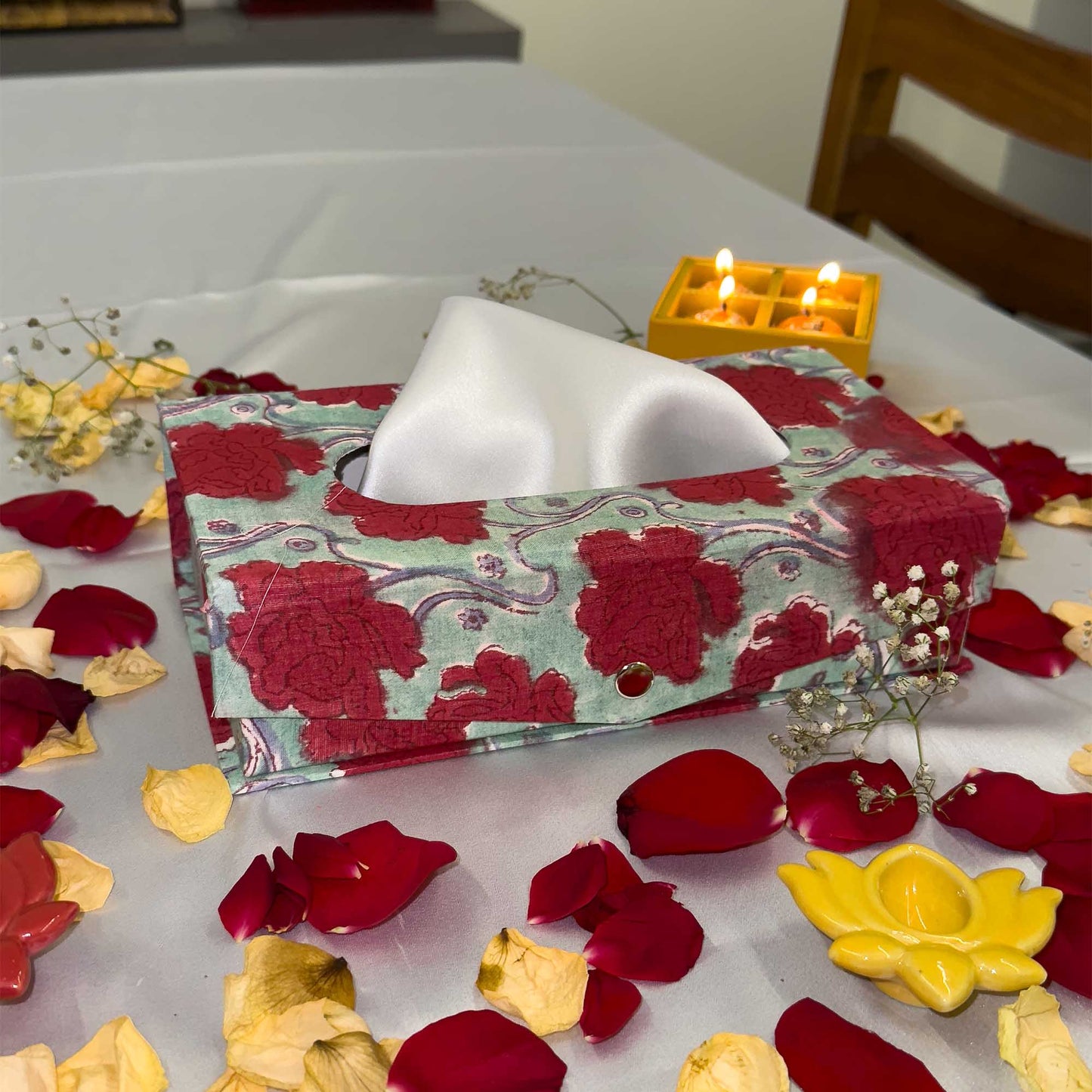 Red Floral Handblock Tissue Box