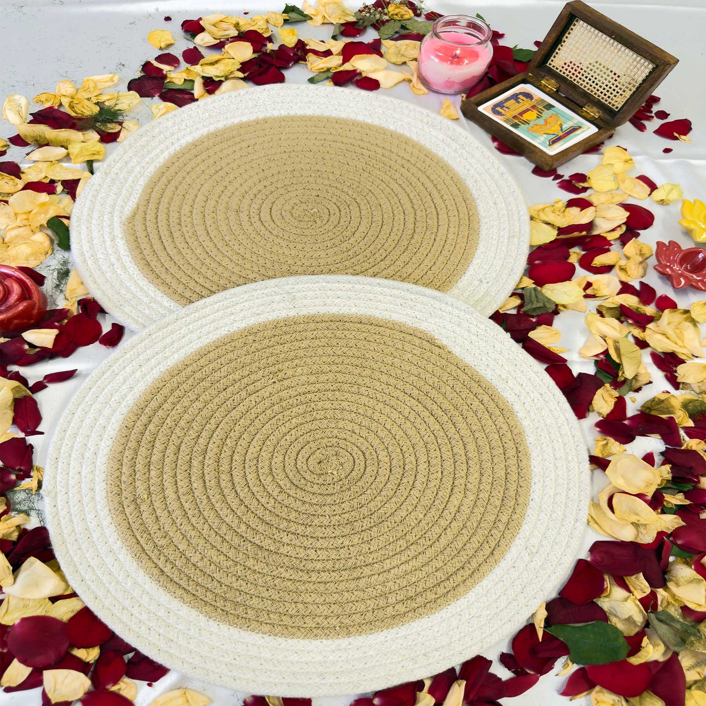 White Thick Border Jute Table Placemat (Pack of 2) – Eco-Friendly and Stylish