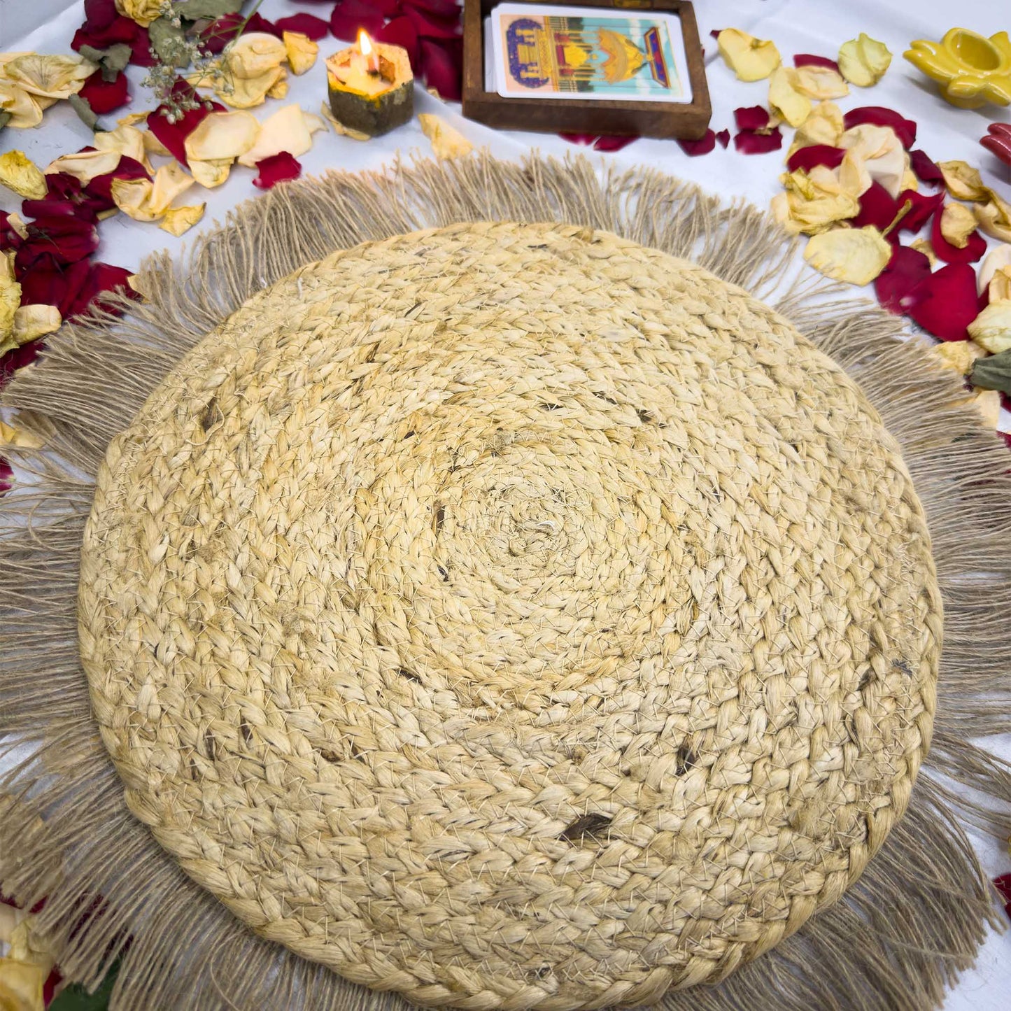 Fringe Pattern Jute Circular Border Dining Table Placemat (Pack of 2) – Eco-Friendly and Stylish