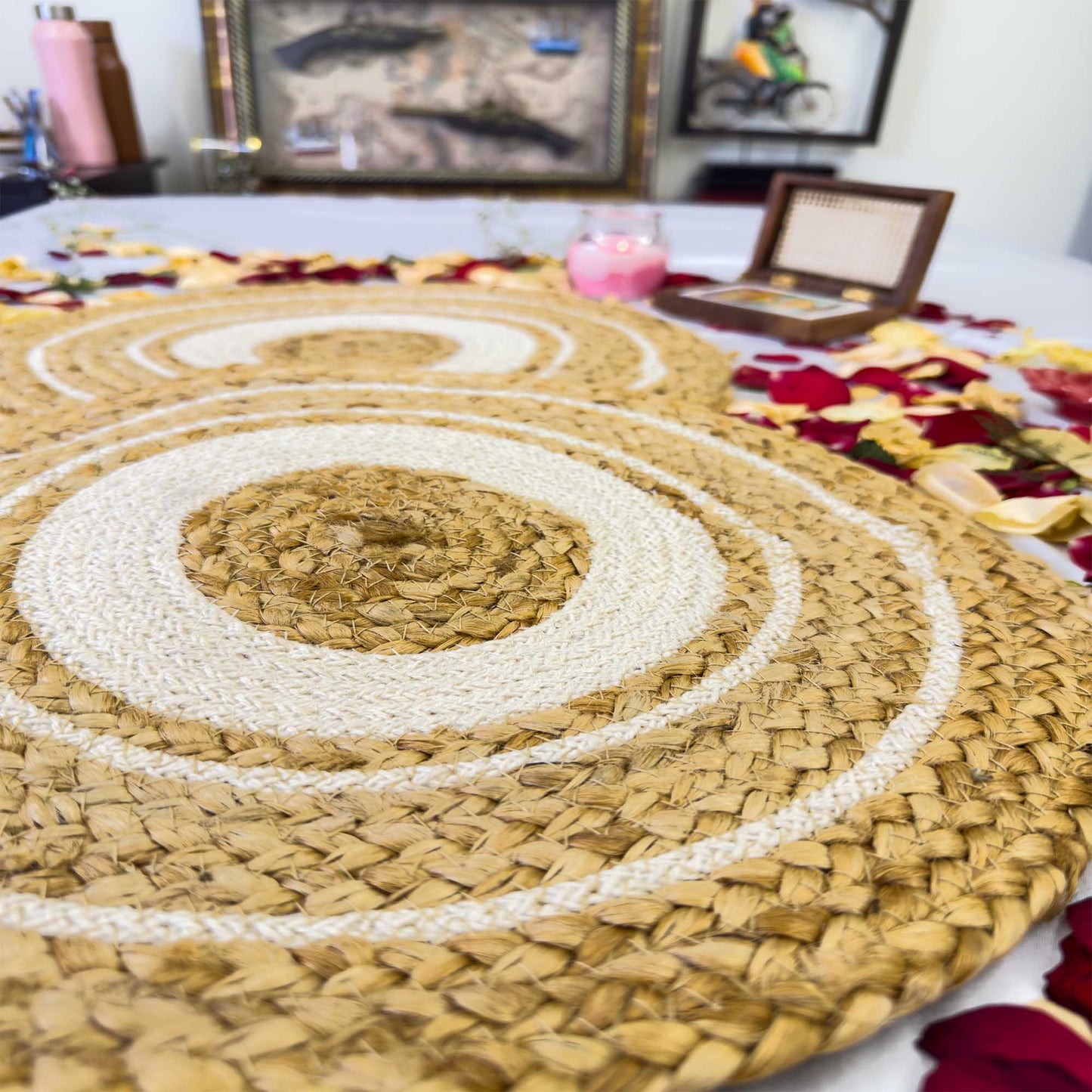 White Circle Jute Table Placemat (Pack of 2) – Eco-Friendly and Stylish