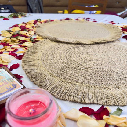 Fringe Rope Pattern Jute Circular Border Dining Table Placemat (Pack of 2) – Eco-Friendly and Stylish