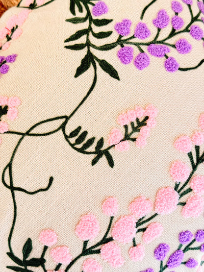 Pastel Purple Pink Embroidered Cushion Cover – Elegant Handcrafted Home Décor