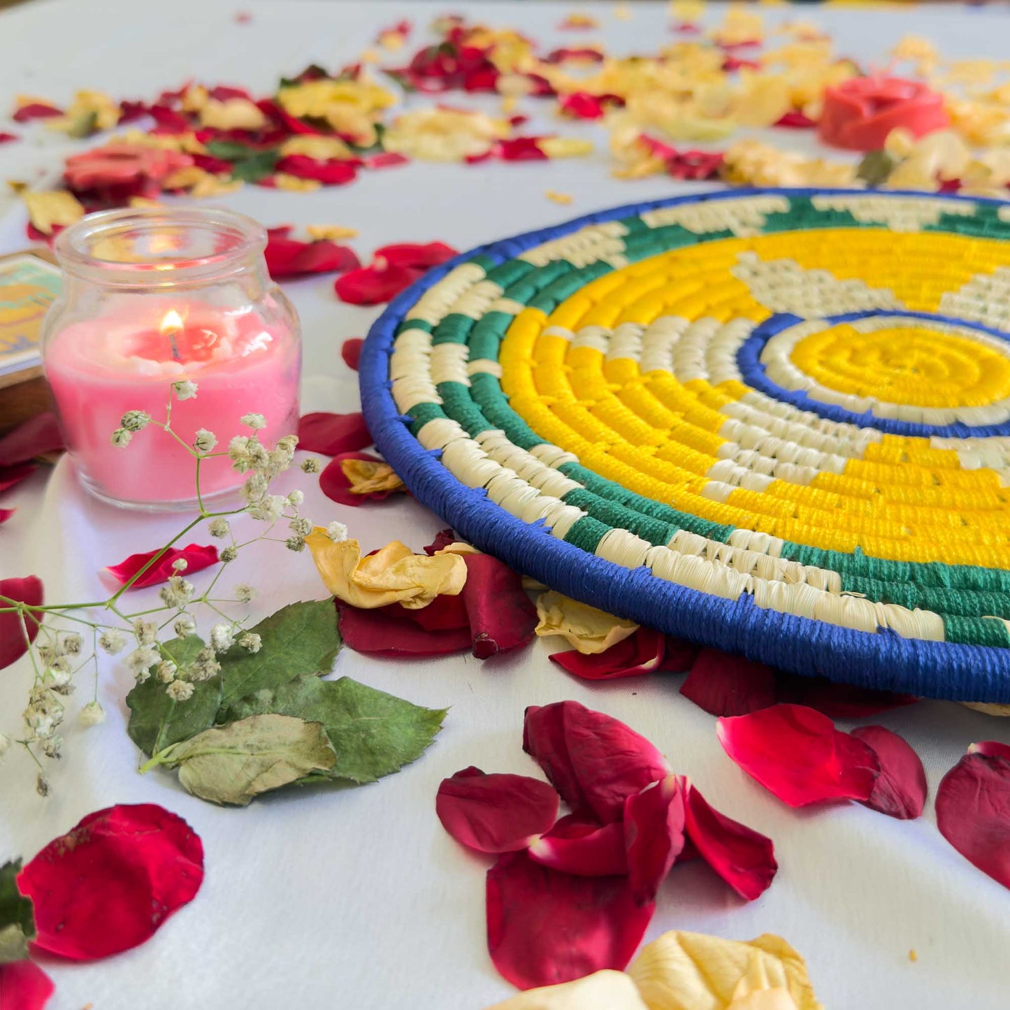 Yellow Sabai Grass Table Placemat – 13" Diameter Handmade Eco-Friendly Dining Table Décor (1 Unit)