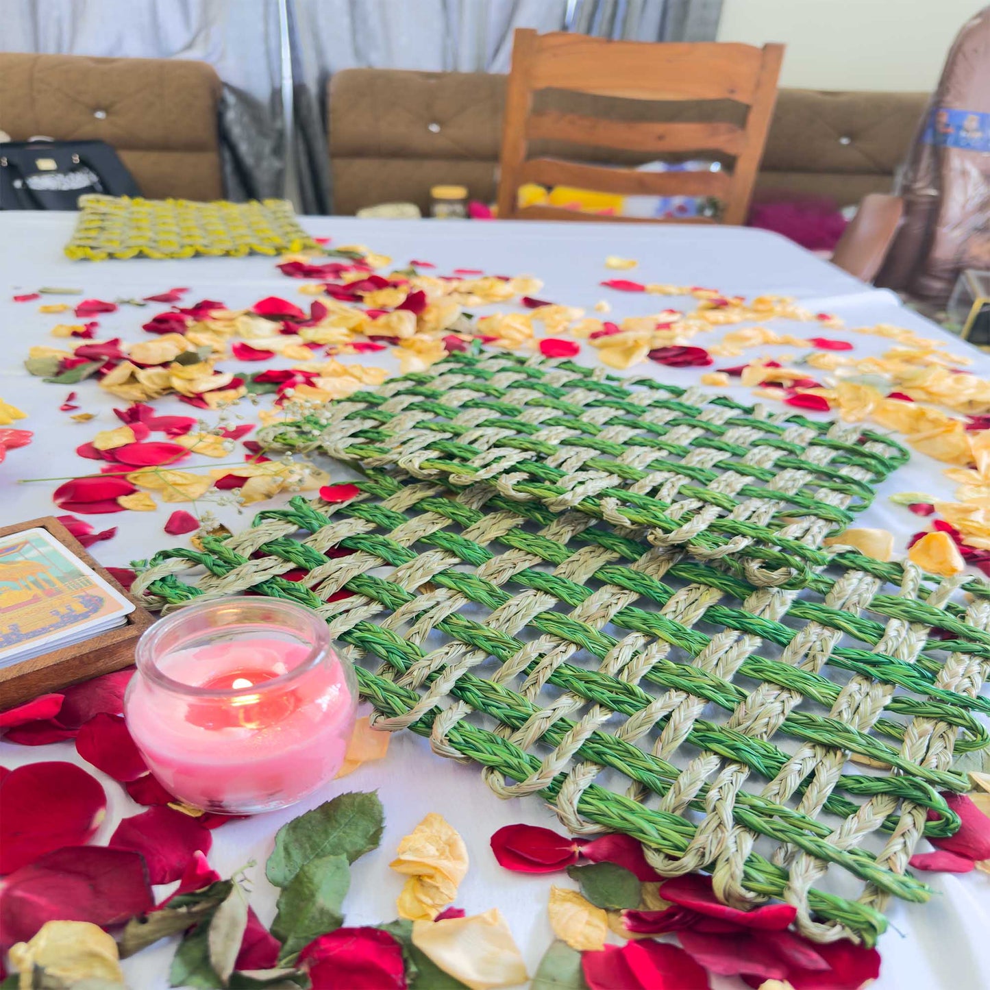 Green Rectangle Sabai Grass Table Placemat – Eco-Friendly Sapphire Blue Dining Table Mat