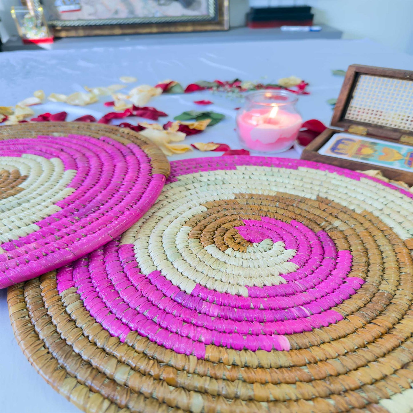Pink Sabai Grass Table Placemat – 13" Diameter Handmade Eco-Friendly Dining Table Décor (1 Unit)