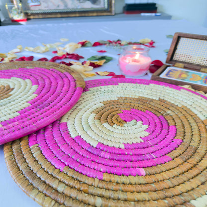 Pink Sabai Grass Table Placemat – 13" Diameter Handmade Eco-Friendly Dining Table Décor (1 Unit)