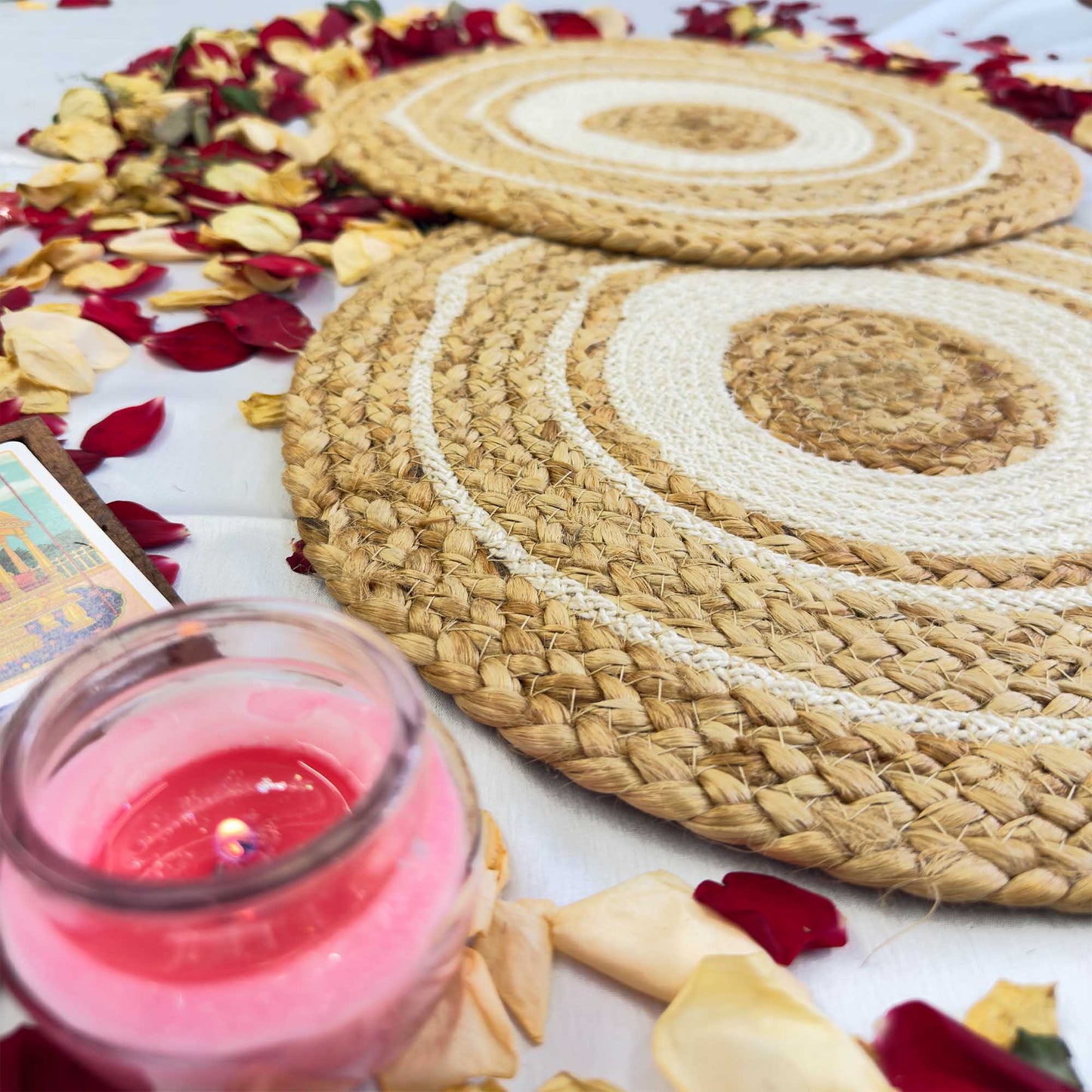 White Circle Jute Table Placemat (Pack of 2) – Eco-Friendly and Stylish