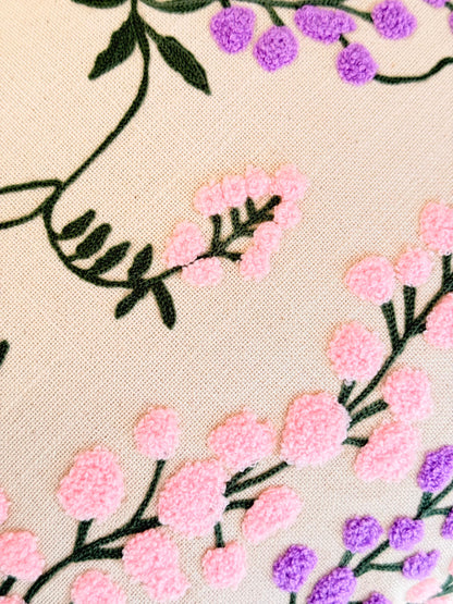 Pastel Purple Pink Embroidered Cushion Cover – Elegant Handcrafted Home Décor