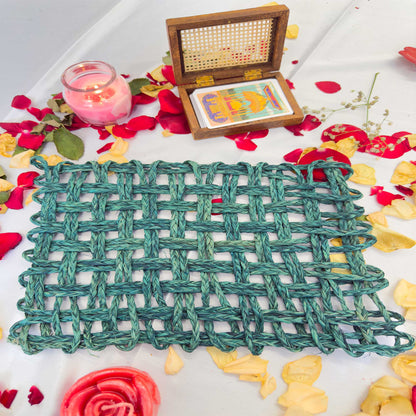 Blue Rectangle Sabai Grass Table Placemat – Eco-Friendly Sapphire Blue Dining Table Mat