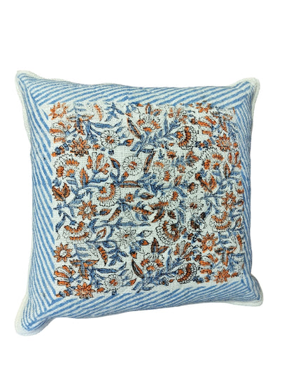 Jute Cushion Cover Set of 2 (Blue and White with Floral Orange)
