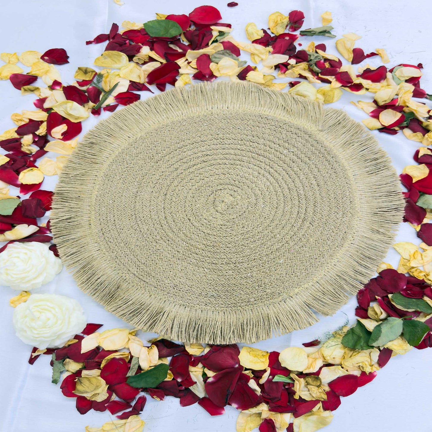 Fringe Rope Pattern Jute Circular Border Dining Table Placemat (Pack of 2) – Eco-Friendly and Stylish