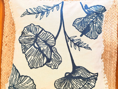 Blue Embroidery Frill Cushion Cover – Handcrafted Decorative Pillow Cover with Elegant FrillsBlue