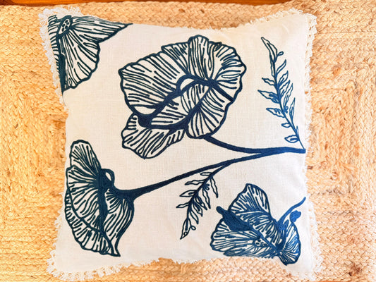 Blue Embroidery Frill Cushion Cover – Handcrafted Decorative Pillow Cover with Elegant FrillsBlue