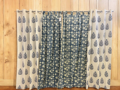 ROYAL BLUE HAND BLOCK CURTAIN SET OF 2