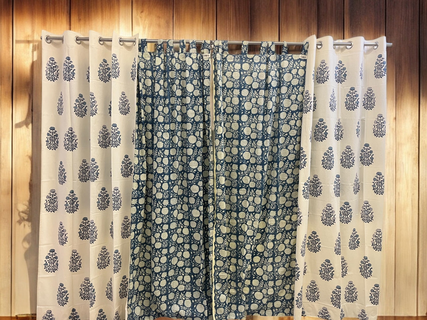 ROYAL BLUE HAND BLOCK CURTAIN SET OF 2