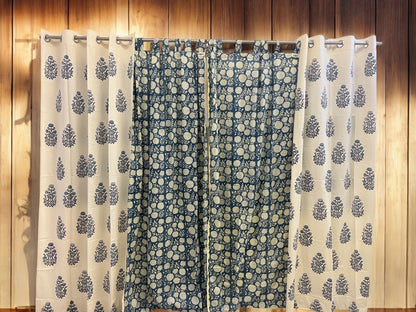 ROYAL BLUE HAND BLOCK CURTAIN SET OF 2