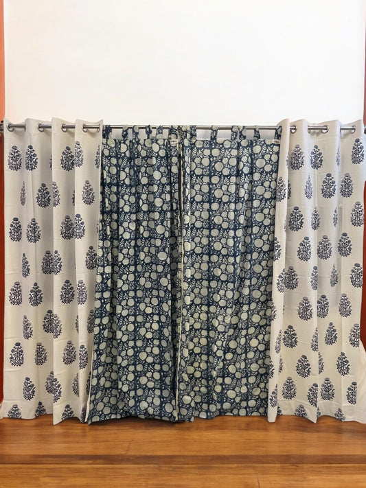 ROYAL BLUE HAND BLOCK CURTAIN SET OF 2