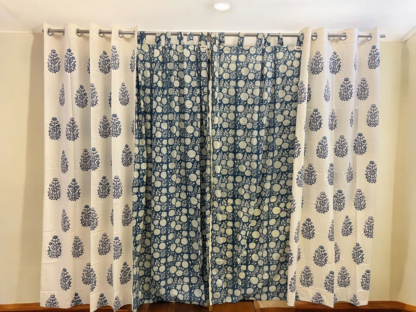 ROYAL BLUE HAND BLOCK CURTAIN SET OF 2