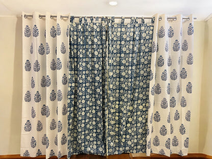 ROYAL BLUE HAND BLOCK CURTAIN SET OF 2