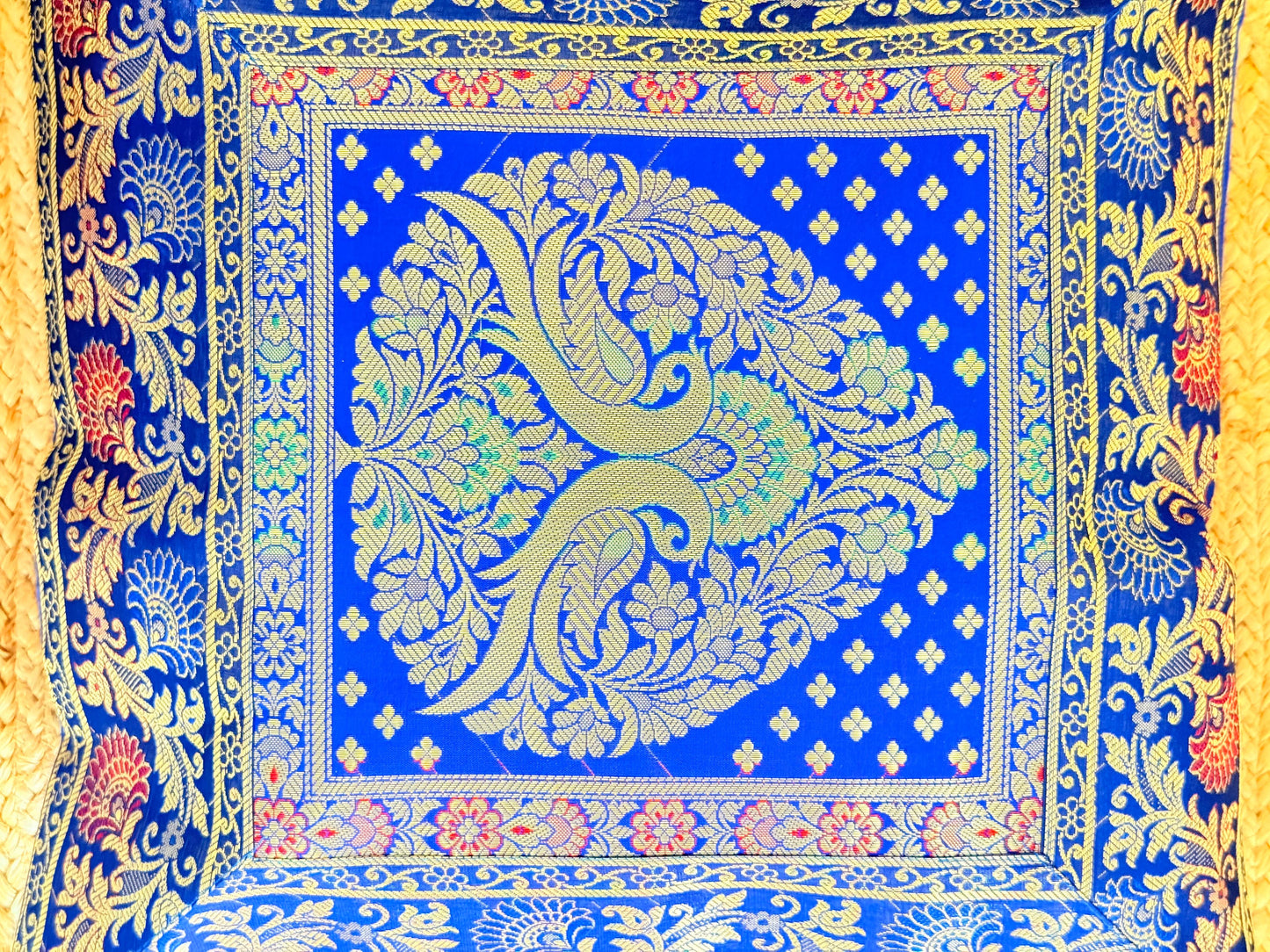 Blue Banarasi Silk Festive Cushion Cover – Luxurious Decorative Pillow Cover for Festive Décor (Copy)