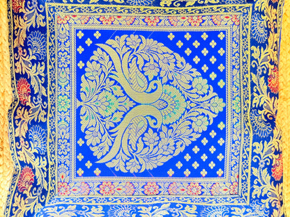 Blue Banarasi Silk Festive Cushion Cover – Luxurious Decorative Pillow Cover for Festive Décor (Copy)