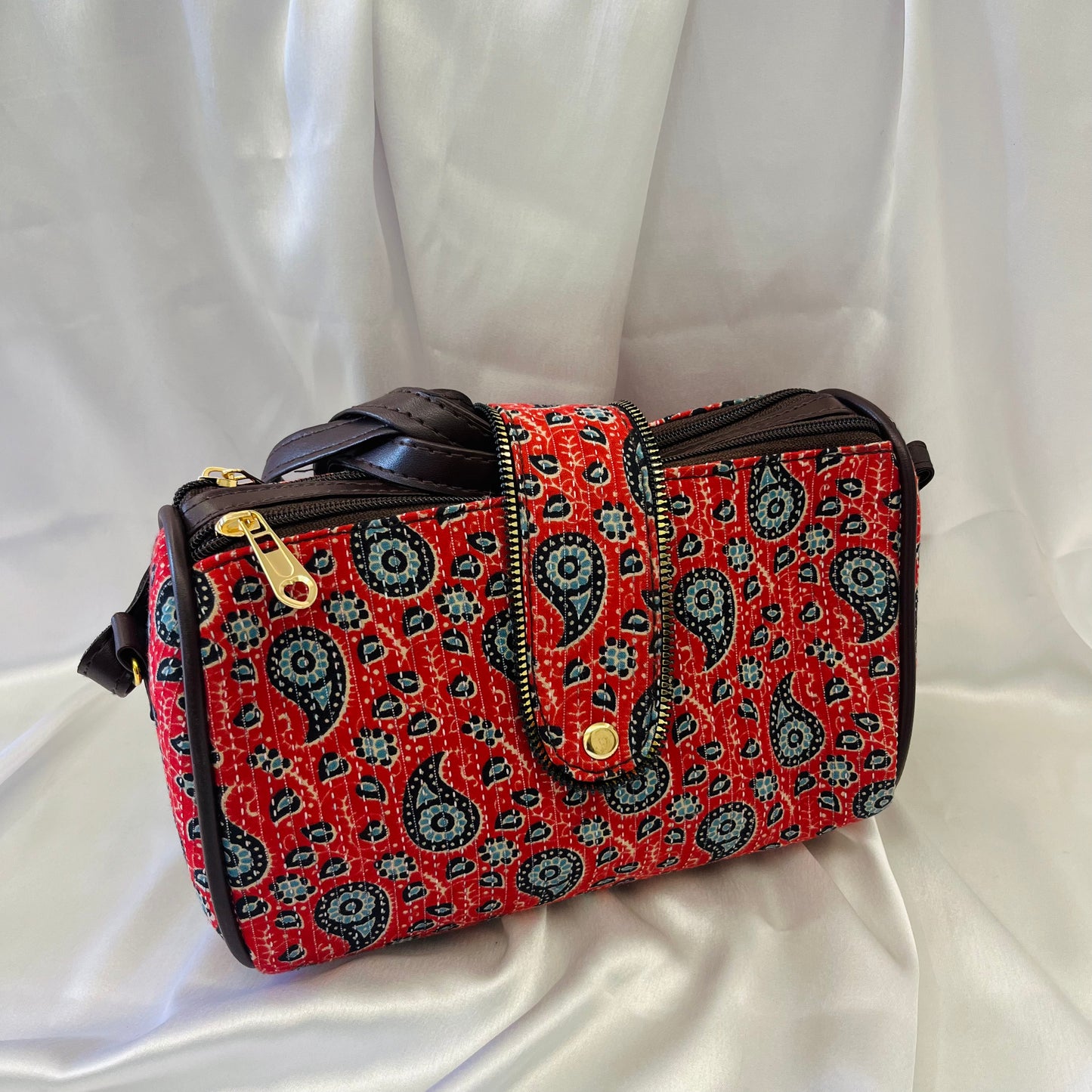 Red Abstract Handblock Printed Sling Bag