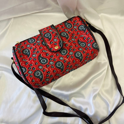 Red Abstract Handblock Printed Sling Bag