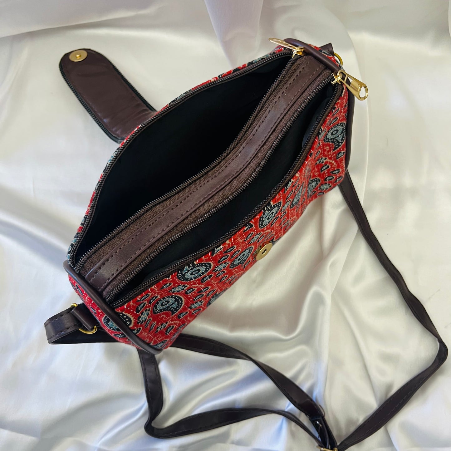 Red Abstract Handblock Printed Sling Bag