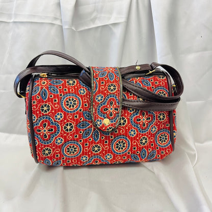 Red Floral Geometric Handblock Printed Sling Bag