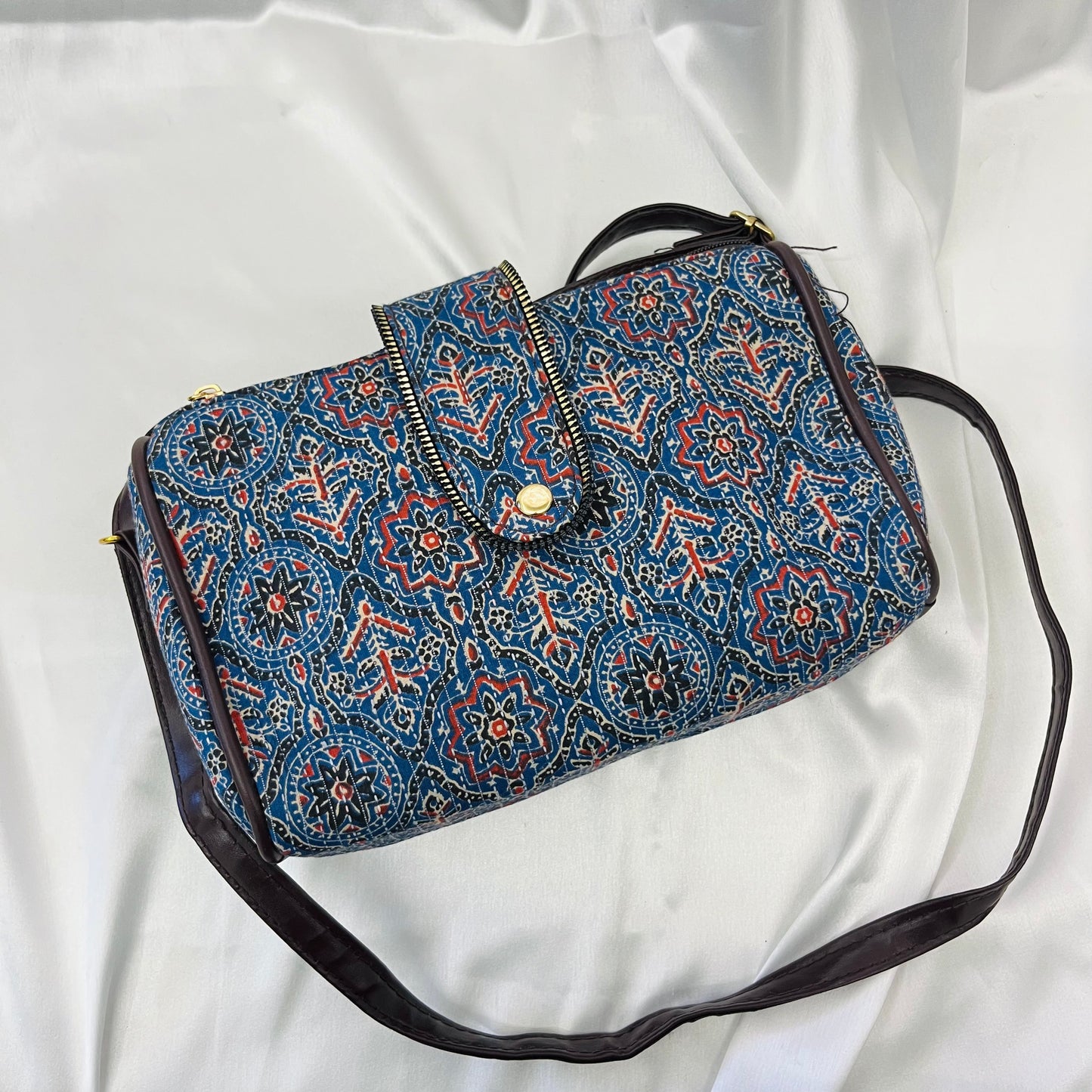 Blue Traditional  Floral Handblock Sling Bag