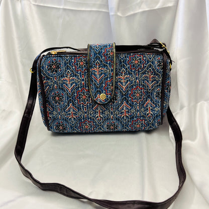 Blue Traditional  Floral Handblock Sling Bag