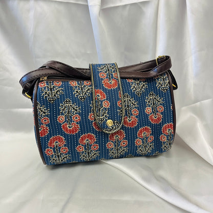 Blue & Red Floral Handblock Sling Bag