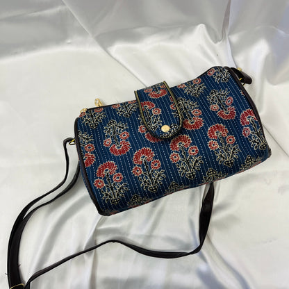 Blue & Red Floral Handblock Sling Bag