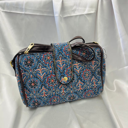 Blue Traditional  Floral Handblock Sling Bag