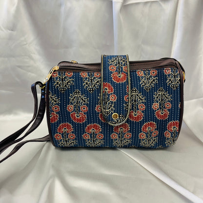 Blue & Red Floral Handblock Sling Bag