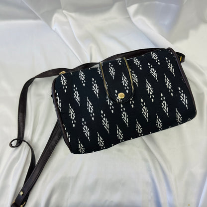 Black White Motif Handblock Printed Sling Bag