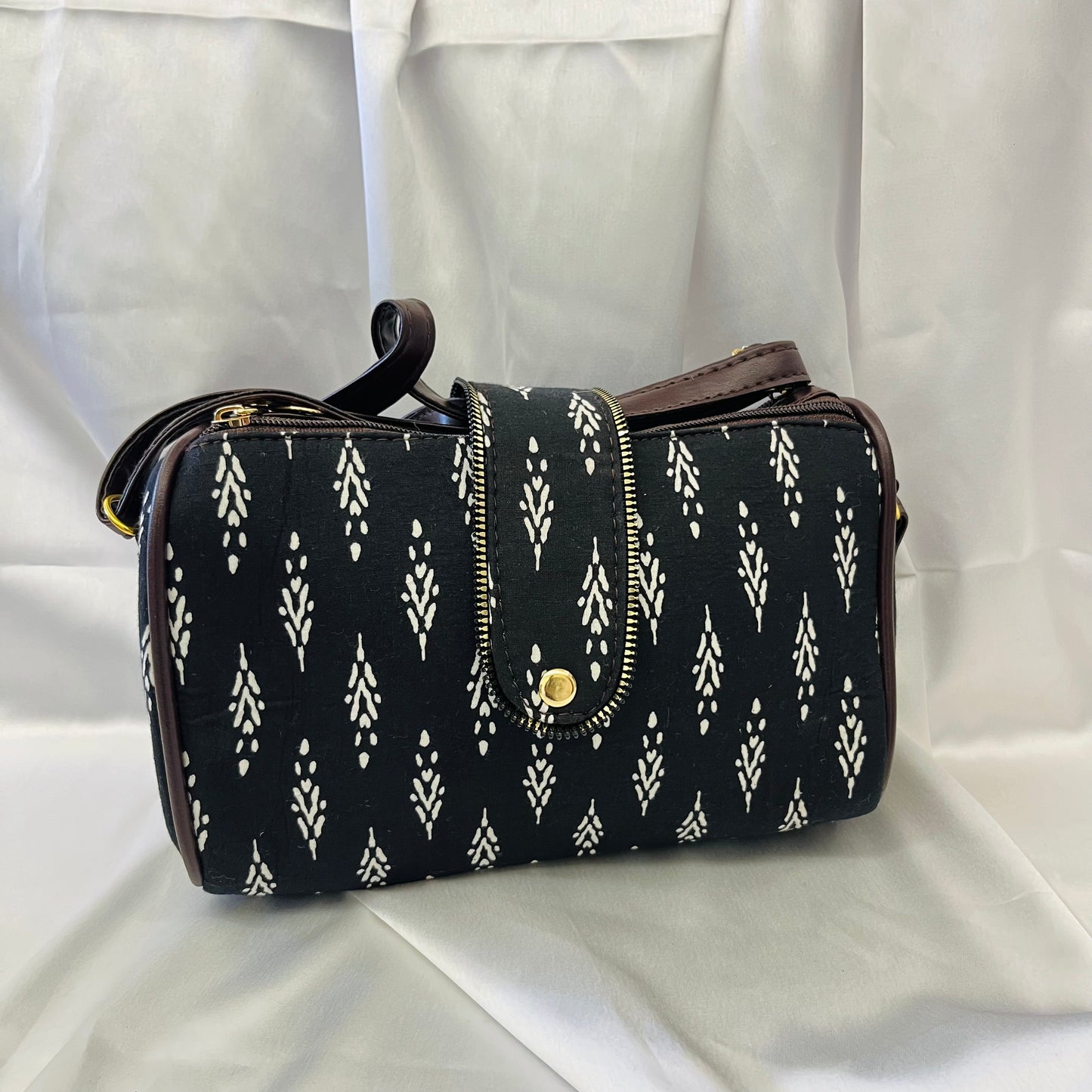 Black White Motif Handblock Printed Sling Bag