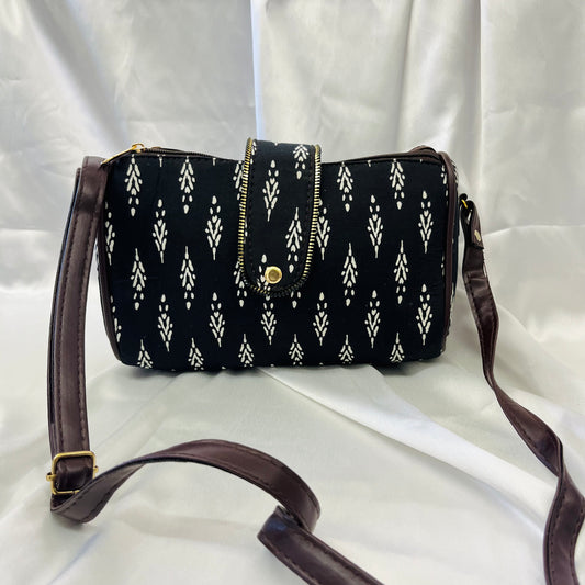 Black White Motif Handblock Printed Sling Bag