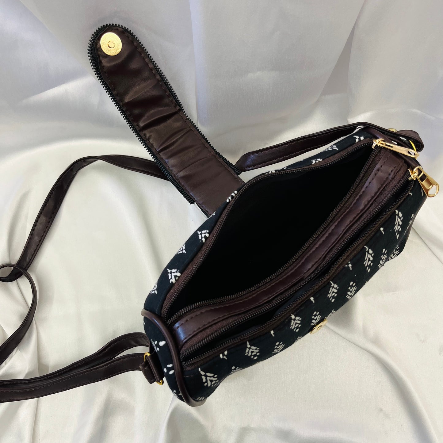 Black White Motif Handblock Printed Sling Bag