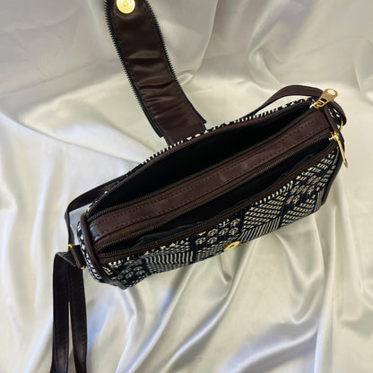 Black & White Patchwork Handblock Sling Bag