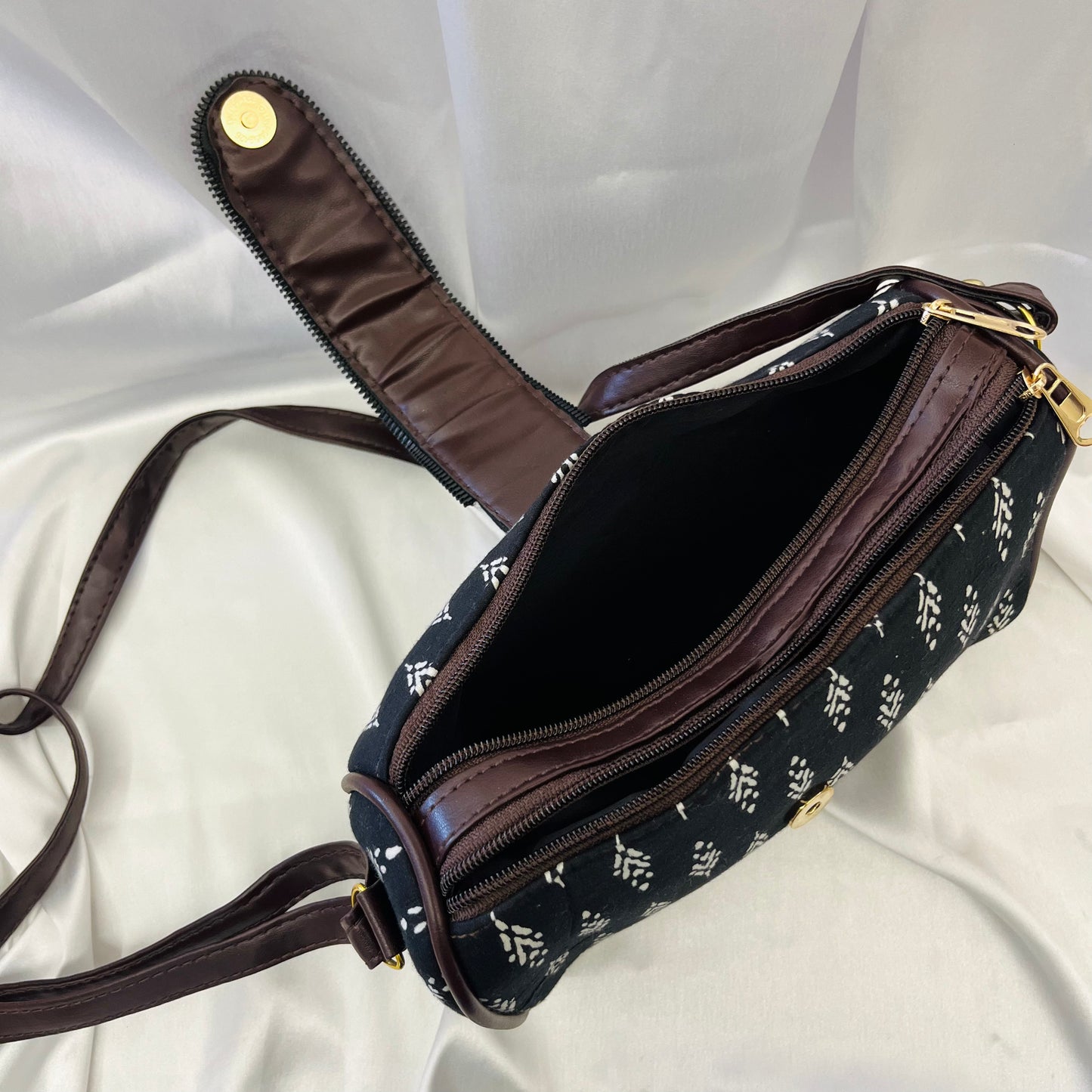 Black White Motif Handblock Printed Sling Bag