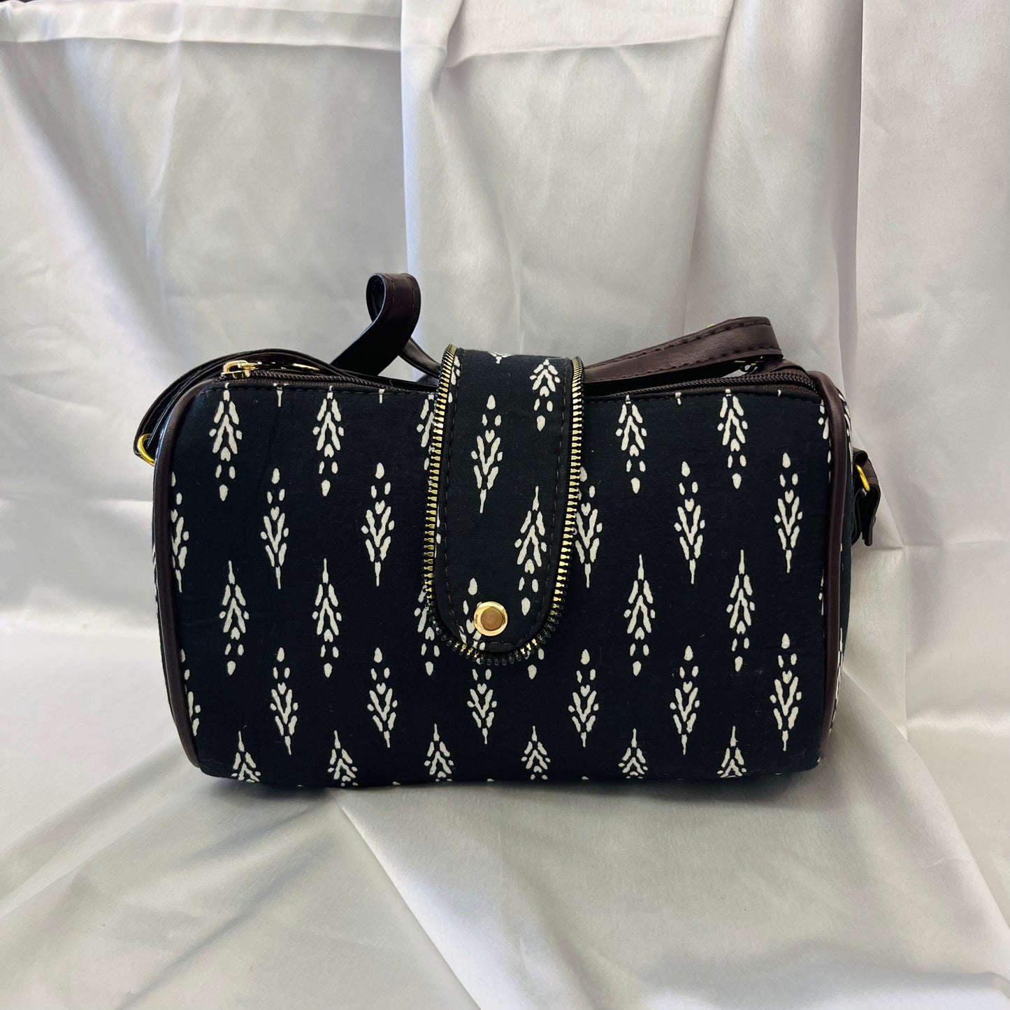 Black White Motif Handblock Printed Sling Bag