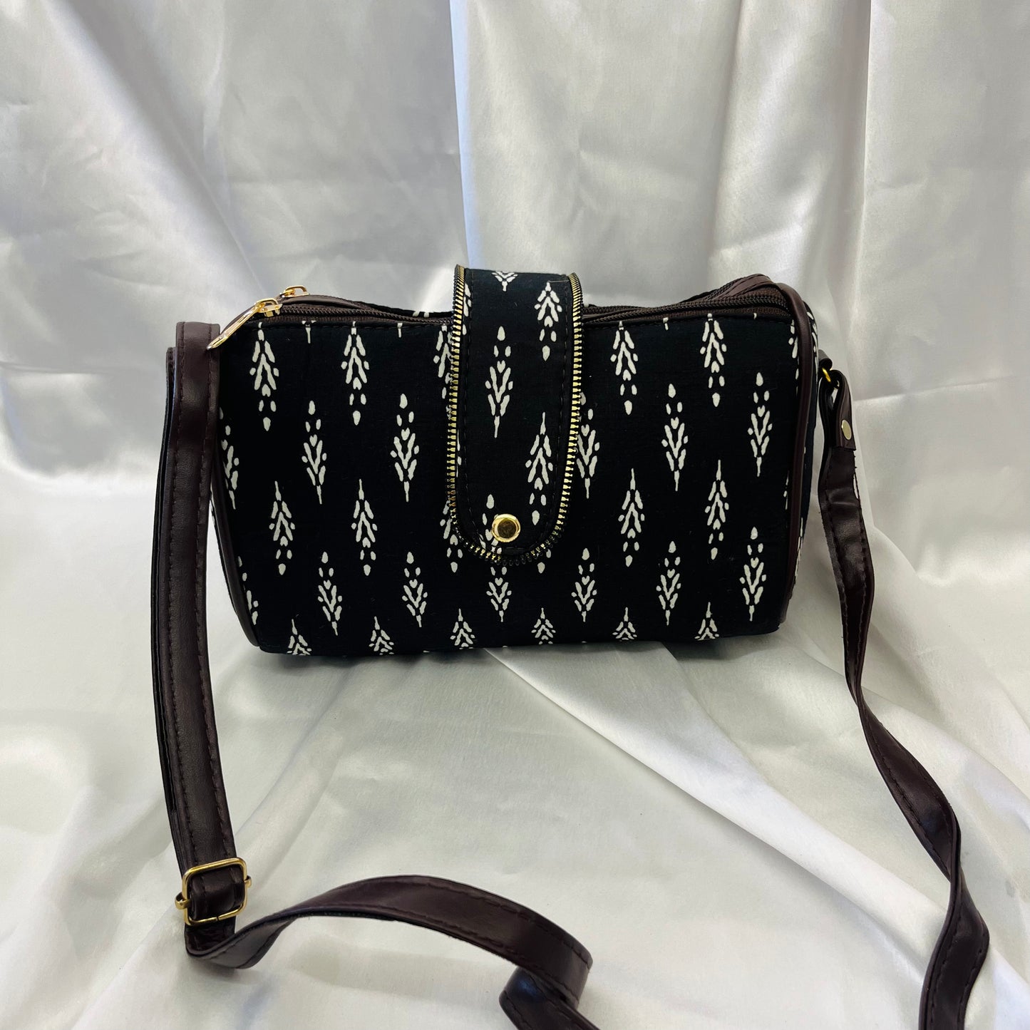 Black White Motif Handblock Printed Sling Bag