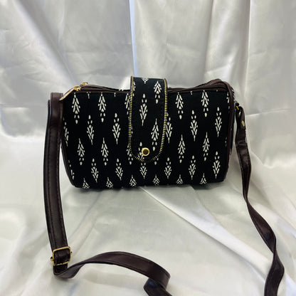 Black White Motif Handblock Printed Sling Bag